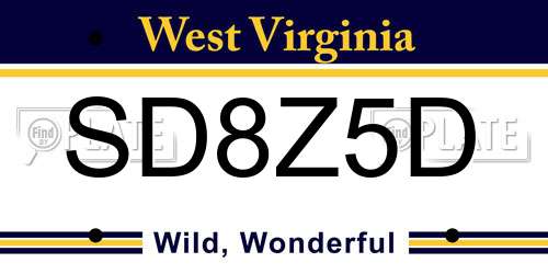 SD8Z5D West Virginia License Plate