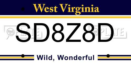 SD8Z8D West Virginia License Plate
