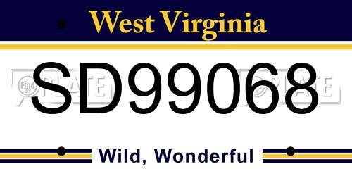 SD99068 West Virginia License Plate