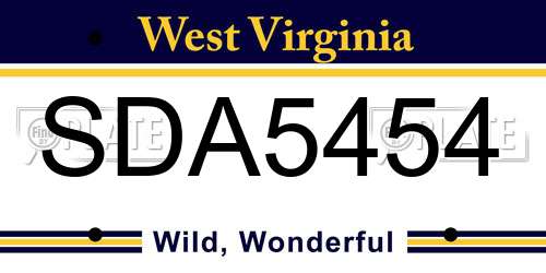 SDA5454 West Virginia License Plate