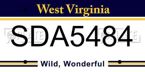 SDA5484 West Virginia License Plate