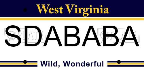 SDABABA West Virginia License Plate