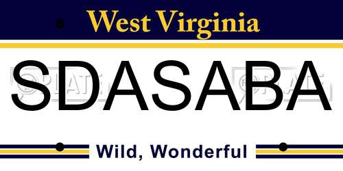 SDASABA West Virginia License Plate
