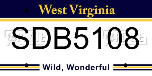 SDB5108 West Virginia License Plate