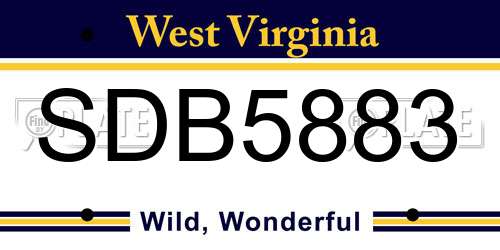 SDB5883 West Virginia License Plate