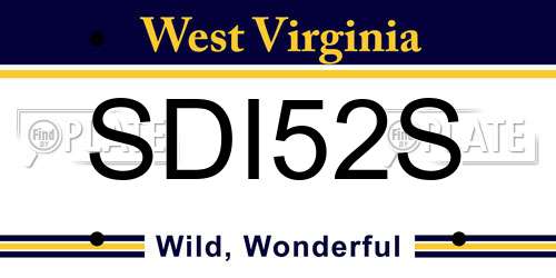 SDI52S West Virginia License Plate