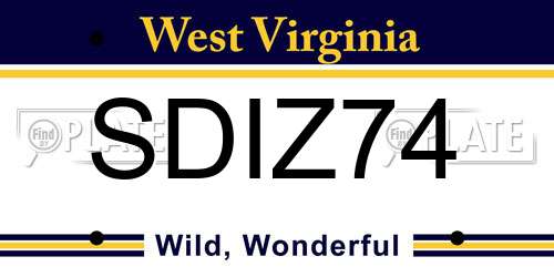 SDIZ74 West Virginia License Plate