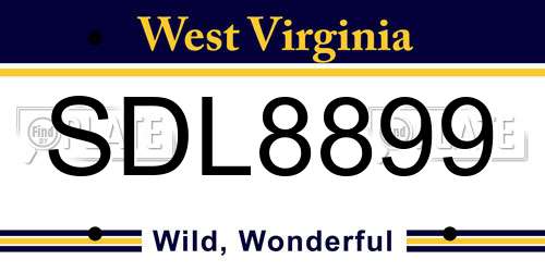 SDL8899 West Virginia License Plate