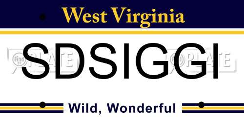 SDSIGGI West Virginia License Plate