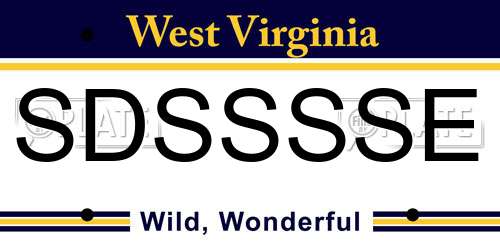 SDSSSSE West Virginia License Plate