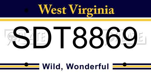SDT8869 West Virginia License Plate