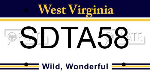 SDTA58 West Virginia License Plate