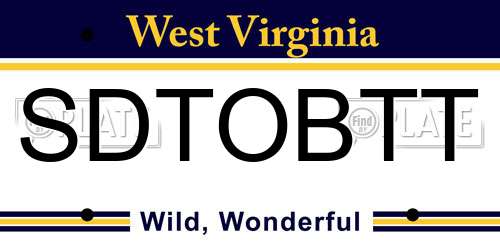 SDTOBTT West Virginia License Plate