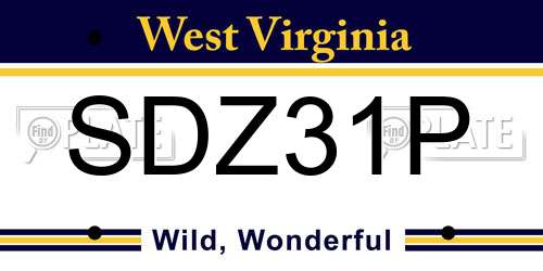 SDZ31P West Virginia License Plate