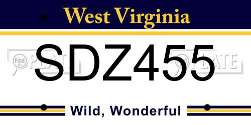SDZ455 West Virginia License Plate
