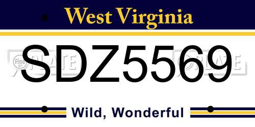 SDZ5569 West Virginia License Plate
