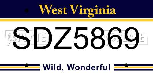 SDZ5869 West Virginia License Plate