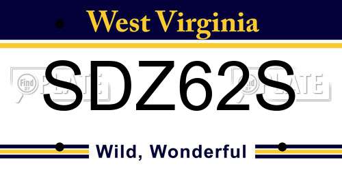 SDZ62S West Virginia License Plate