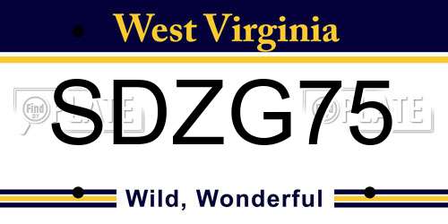 SDZG75 West Virginia License Plate