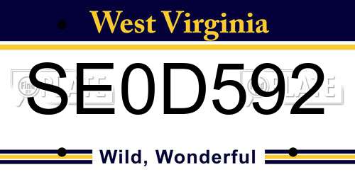 SE0D592 West Virginia License Plate