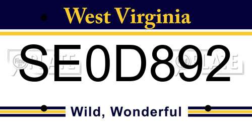 SE0D892 West Virginia License Plate