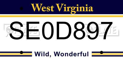SE0D897 West Virginia License Plate