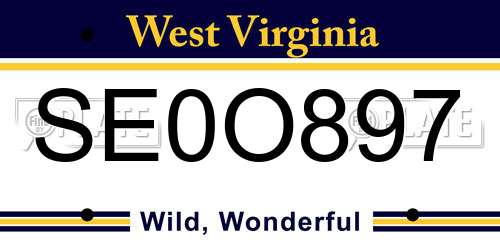 SE0O897 West Virginia License Plate