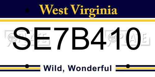 SE7B410 West Virginia License Plate