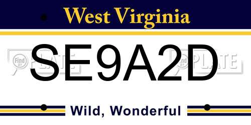 SE9A2D West Virginia License Plate