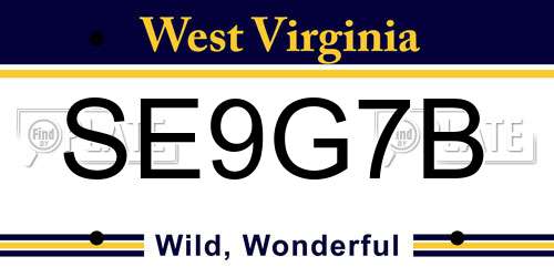 SE9G7B West Virginia License Plate