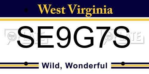 SE9G7S West Virginia License Plate