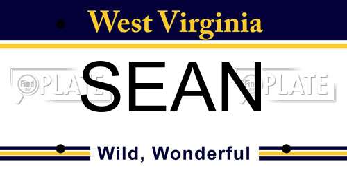 SEAN West Virginia License Plate