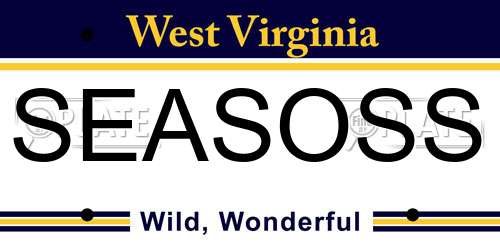 SEASOSS West Virginia License Plate