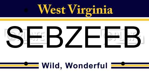 SEBZEEB West Virginia License Plate