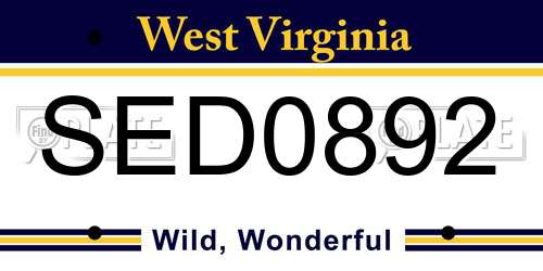 SED0892 West Virginia License Plate