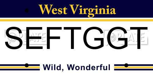 SEFTGGT West Virginia License Plate