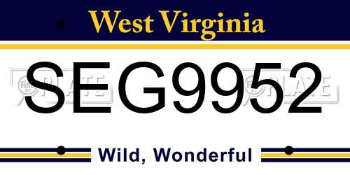 SEG9952 West Virginia License Plate