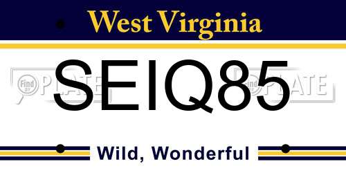 SEIQ85 West Virginia License Plate