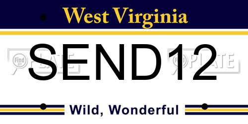 SEND12 West Virginia License Plate