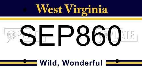 SEP860 West Virginia License Plate