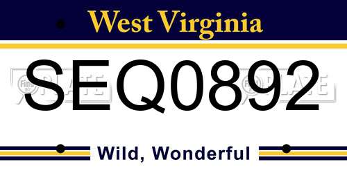 SEQ0892 West Virginia License Plate