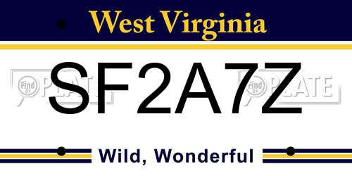 SF2A7Z West Virginia License Plate
