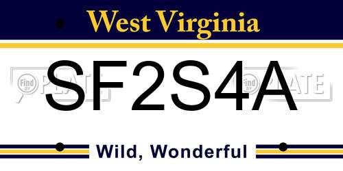 SF2S4A West Virginia License Plate
