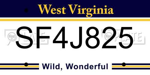 SF4J825 West Virginia License Plate