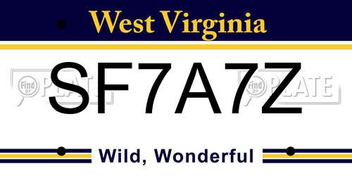 SF7A7Z West Virginia License Plate