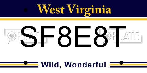 SF8E8T West Virginia License Plate