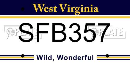 SFB357 West Virginia License Plate