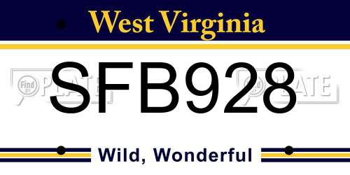 SFB928 West Virginia License Plate