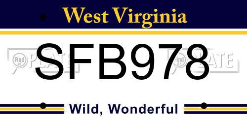 SFB978 West Virginia License Plate