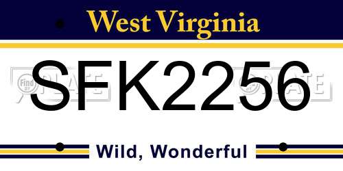 SFK2256 West Virginia License Plate